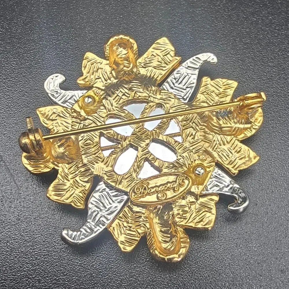 Danecraft Celestial Sunburst Brooch Sun Gold Tone Silver Tone 1990s